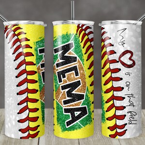 20 oz Skinny Tumbler Baseball Softball Mema Glitter Heart Field Laces Sublimation Design Template Design Digital Download PNG DIGITAL ONLY