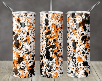 20 oz Skinny Tumbler Sublimacja Szablon Projektu Pomarańczowy Czarny rozprysk Mocne Mycie Prosty Projekt Cyfrowe Pobieranie PNG