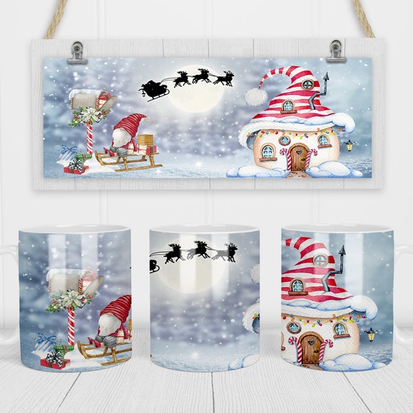 Sublimation Coffee Mug Hot Cocoa Christmas Hot Chocolate Gnome Home Santa Sky Sublimation Design Digital Download PNG DIGITAL ONLY