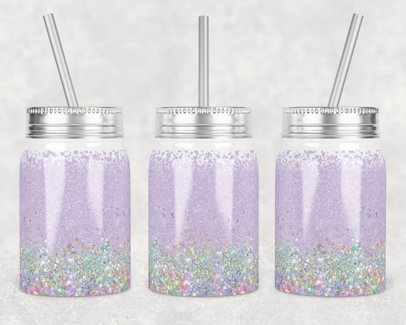17 oz Mason Jar Tumbler Sublimation Design Template Holo Lavender with and without MOM split monogram Mason Jar Design Digital Download PNG