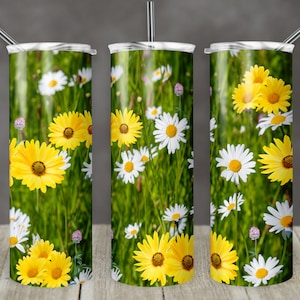 20 oz Skinny Tumbler Floral yellow and white Daisies Sublimation Design Digital Download PNG Instant DIGITAL ONLY  tumbler