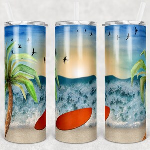 20 oz Skinny Tumbler Ocean Beach Waves Background Skim Board Sublimation Design PNG Instant DIGITAL ONLY rts tumblers Tamara