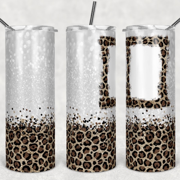 20 oz Skinny Tumbler Blank 1 Photo Picture Frame Leopard Gold White Glitter Sublimation Design Digital Download PNG Instant DIGITAL ONLY