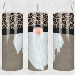 20 oz Skinny Tumbler Sublimation Leopard Gnome Face Cute Straight Design Digital Download PNG tumblers Tamara
