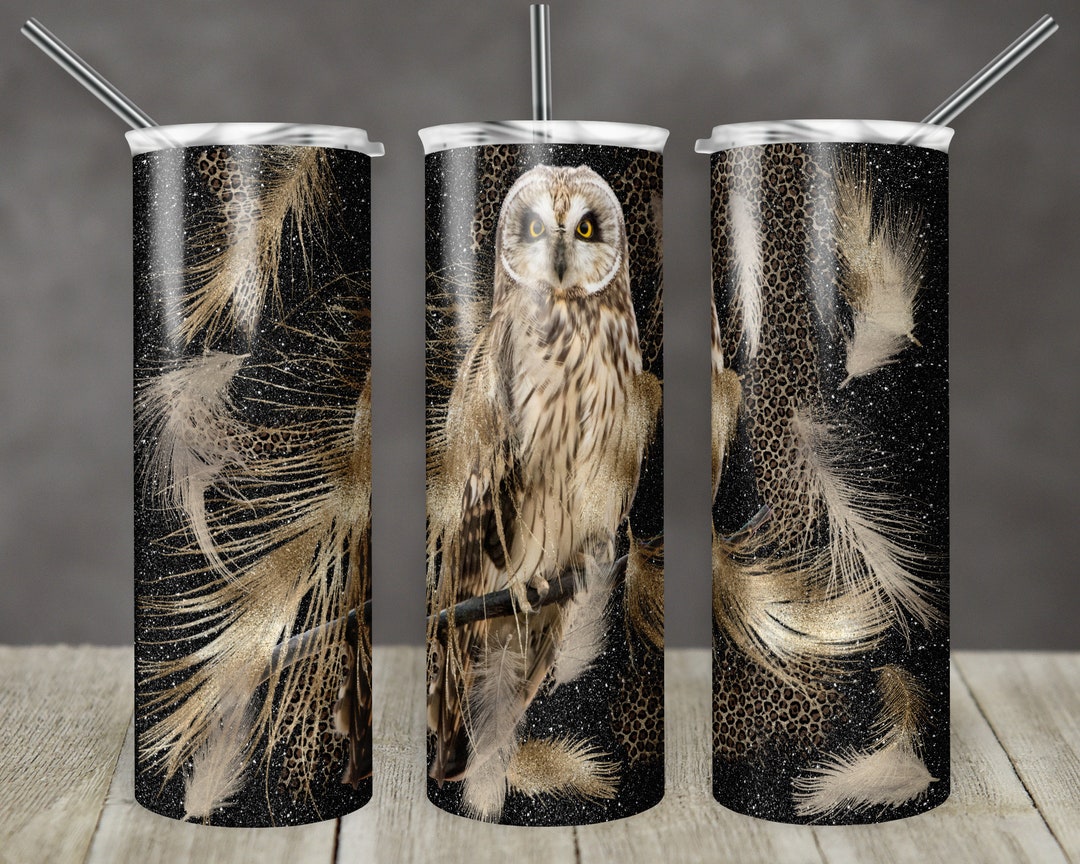 20 Oz Skinny Tumbler Sublimation Design Template Glitter Owl Feather ...