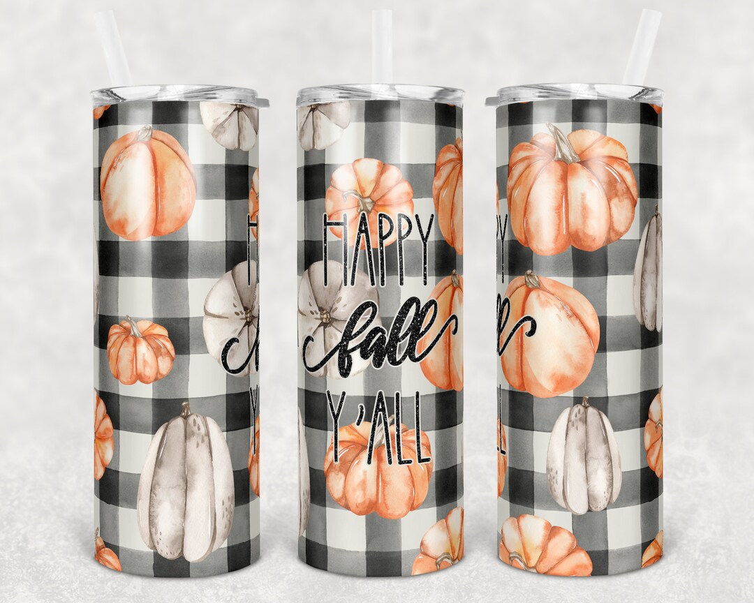 20 Oz Skinny Tumbler Sublimation Fall Y'all Burlap and Pumpkins Design ...