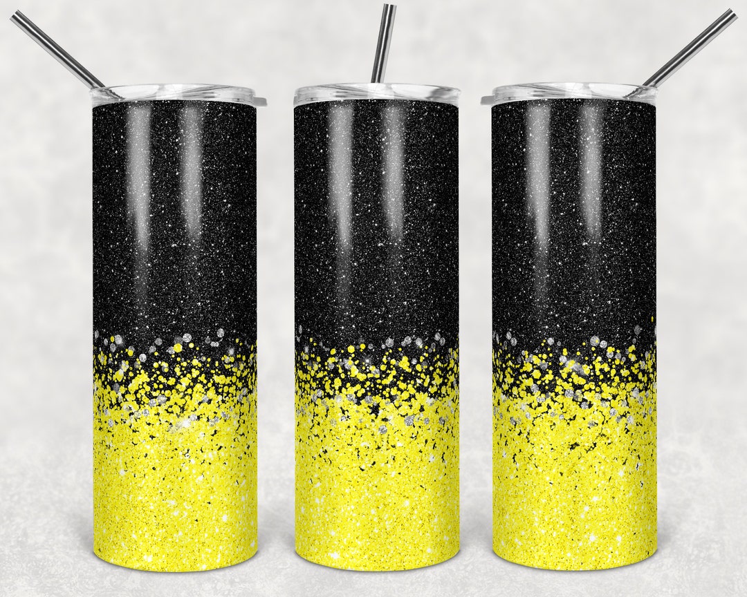 20 Oz Skinny Tumbler Sublimation Design Template Glitter Bright Yellow ...