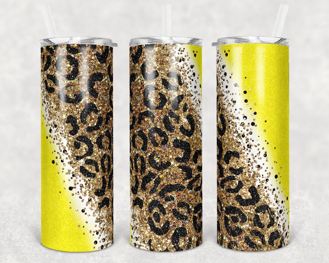 20 Oz Skinny Tumbler Sublimation Design Template Glitter Gold Yellow ...