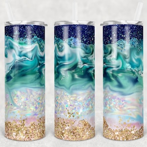 20 oz Skinny Tumbler Ocean Beach Crashing Waves Glitter Background  Sublimation Design PNG Instant DIGITAL ONLY rts tumblers Tamara