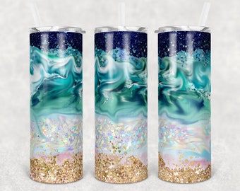 20 oz Skinny Tumbler Ocean Beach Crashing Waves Glitter Background  Sublimation Design PNG Instant DIGITAL ONLY rts tumblers Tamara