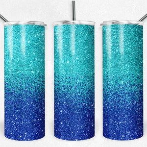 20 oz Skinny Tumbler Faux Glitter Ombre Blue and Teal Sublimation Design  Digital Download PNG DIGITAL ONLY