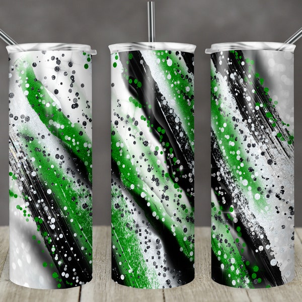 20 oz Skinny Tumbler Sublimation Template Agate Milky Way Green Black White Faux Glitter Straight Design Digital Download PNG tumblers