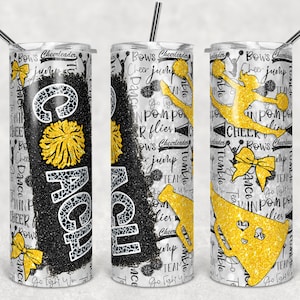 20 oz Skinny Tumbler Cheer Coach Glitter Leopard and Yellow Gold Sublimation Design  Digital Download PNG Instant DIGITAL ONLY
