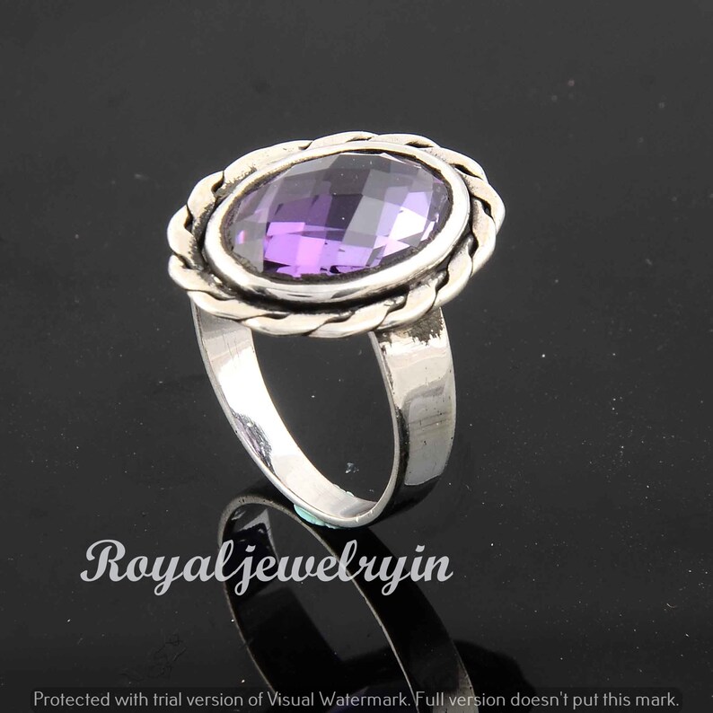 Natural Amethyst Ring Amethyst Silver Ring 925 Silver Rings Amethyst Gemstone Ring Oxidized Ring Boho Ring 7x9 mm Oval Amethyst Ring