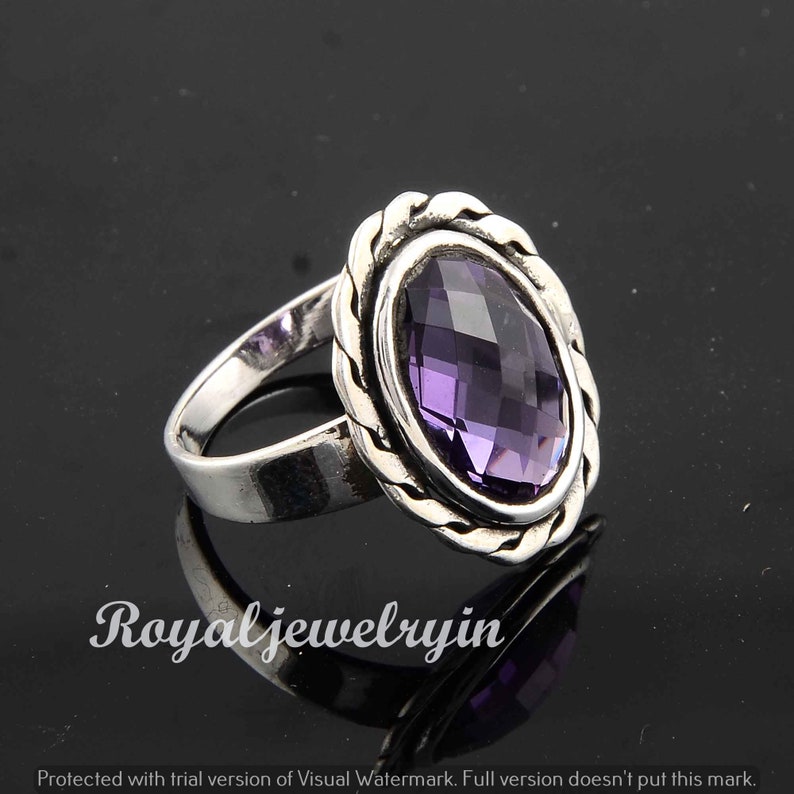Natural Amethyst Ring Amethyst Silver Ring 925 Silver Rings Amethyst Gemstone Ring Oxidized Ring Boho Ring 7x9 mm Oval Amethyst Ring