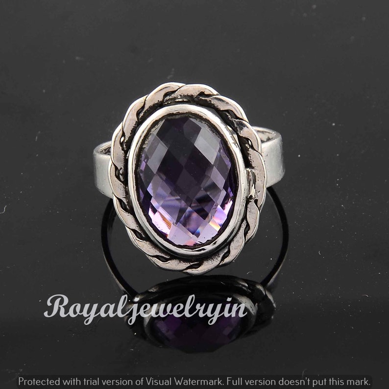 Natural Amethyst Ring Amethyst Silver Ring 925 Silver Rings Amethyst Gemstone Ring Oxidized Ring Boho Ring 7x9 mm Oval Amethyst Ring