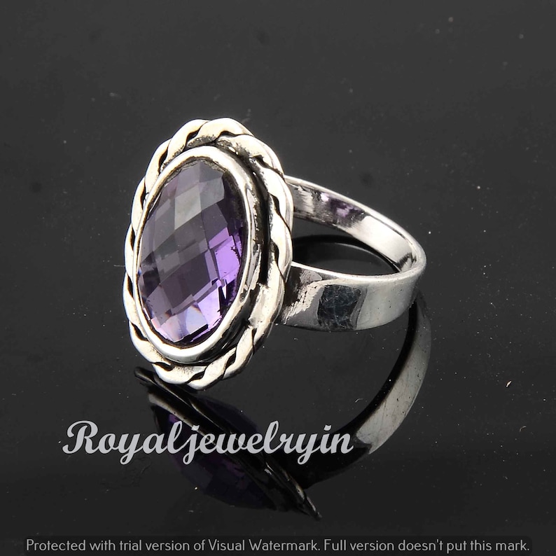 Natural Amethyst Ring Amethyst Silver Ring 925 Silver Rings Amethyst Gemstone Ring Oxidized Ring Boho Ring 7x9 mm Oval Amethyst Ring