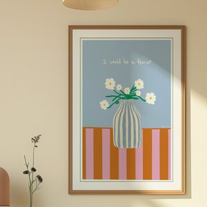 Podría ser florista, impresión, póster, galería de arte de pared, cocina, sala de estar, A4 A3 A2, SIN MARCO, impresión de jarrón de flores dibujado a mano