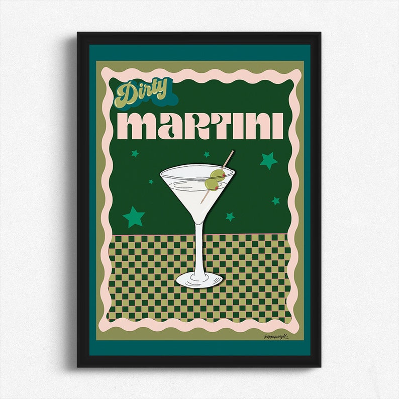 Cocktail Dirty Martini Print Illustration A3 A4 Wall Art Poster Bar