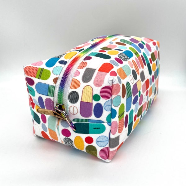 Boxy Bag | Dopp Kit | Zipper Bag | Makeup Pouch | Cosmetic Bag | Toiletry Bag | Travel Bag | Organizer Bag (Rainbow Pills)