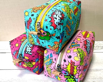 Boxy Bag | Dopp Kit | Zipper Bag | Makeup Pouch | Cosmetic Bag | Toiletry Bag | Travel Bag | Organizer Bag (Comic Sweary)