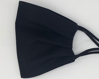 100% Cotton Face Mask - 3-Layer - Nose Wire -Adult & Child Size - Handmade in Seattle - Washable - (Solid Black)