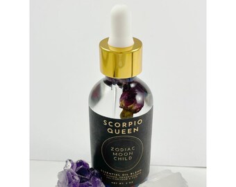 Scorpio Queen Astrology Body Oil Dropper - Zodiac - Aromatherapy - Lavender, Frankincense, Helichrysum - Spiritual - Lapis Lazuli Obsidian