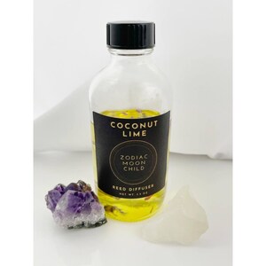 Coconut Lime Reed Diffuser - Aromatherapy - Herbs - Handmade - Zen Gift - 4oz - Crystals - Spiritual - Home Decor - Fluorite - Energy