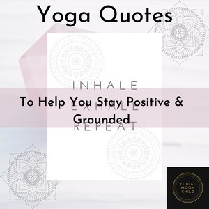 May include: A pink and white background with a white rectangle in the center. The rectangle contains the text "INHALE To Help You Stay Positive & Grounded REPEAT". The text is in black and white. The background has a mandala design in the corners.
