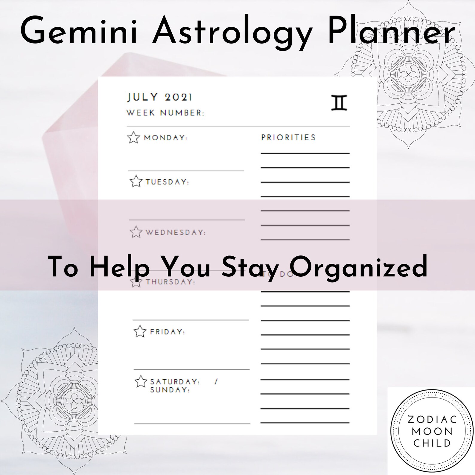 Gemini Planner 2021 Zodiac Astrology Planner Notebook Etsy