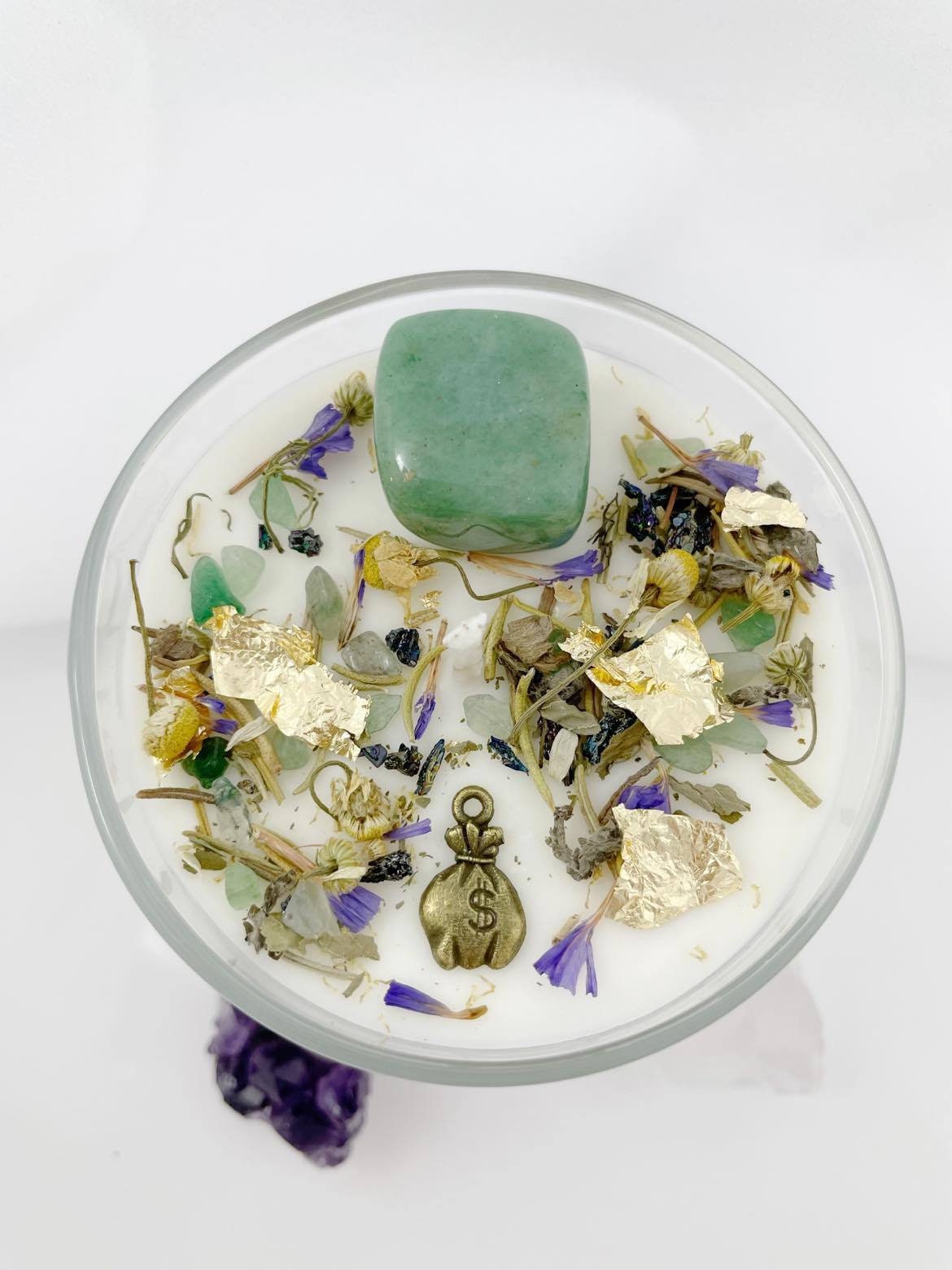 Prosperity & Abundance White Tea Crystal Candle Spiritual - Etsy