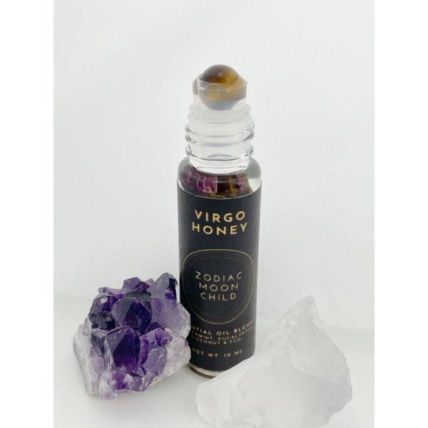 Virgo Honey Astrology Oil Roller - Zodiac - Aromatherapy - Herbs - Peppermint, Eucalyptus, Coconut - Spiritual - Tiger’s Eye - Energy - Zen