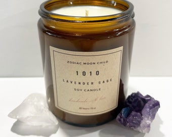 Angel Number 1010 Soy Candle: Amber Scent, Spiritual Home Decor