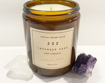Angel Number 222 Soy Candle: Amber Scent, Spiritual Home Decor