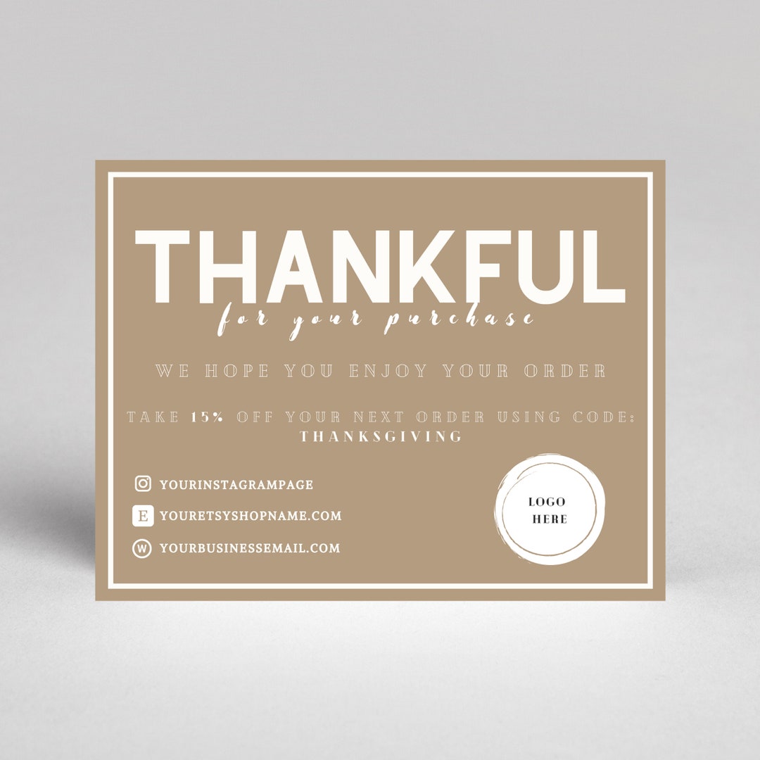 Thank You for Your Order Insert Card / Customer Thank You ...