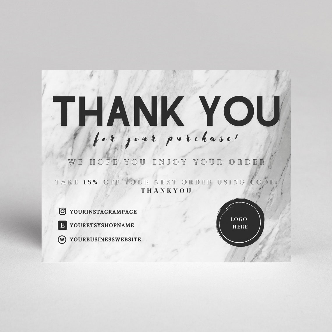 Thank You for Your Order Insert Card / Customer Thank You / B&W Marble ...