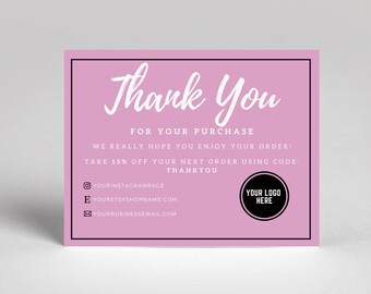 Thank You for Your Order Insert Card / Customer Thank You / Black ...