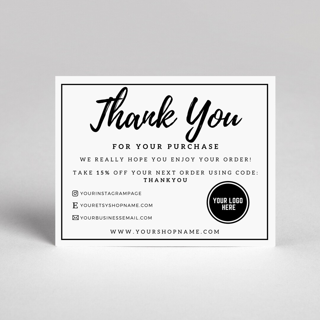 Thank You for Your Order Insert Card / Customer Thank You / Black ...