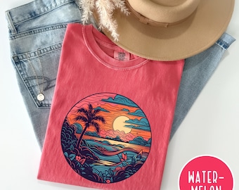 Beach Bum T-Shirt, Palm Tree Sunset, Comfort Colors Tee
