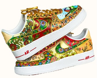 Mughal Art, Nike AF1, Custom AF1, Custom Shoes, Hand Painted Shoes, Pakistan Custom Shoes, Sneaker Gift Ideas, Neon, Custom Sneakers