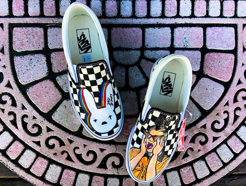 Bad Bunny Custom Unisex Vans Hand Painted Custom Shoe Design, Bad Bunny