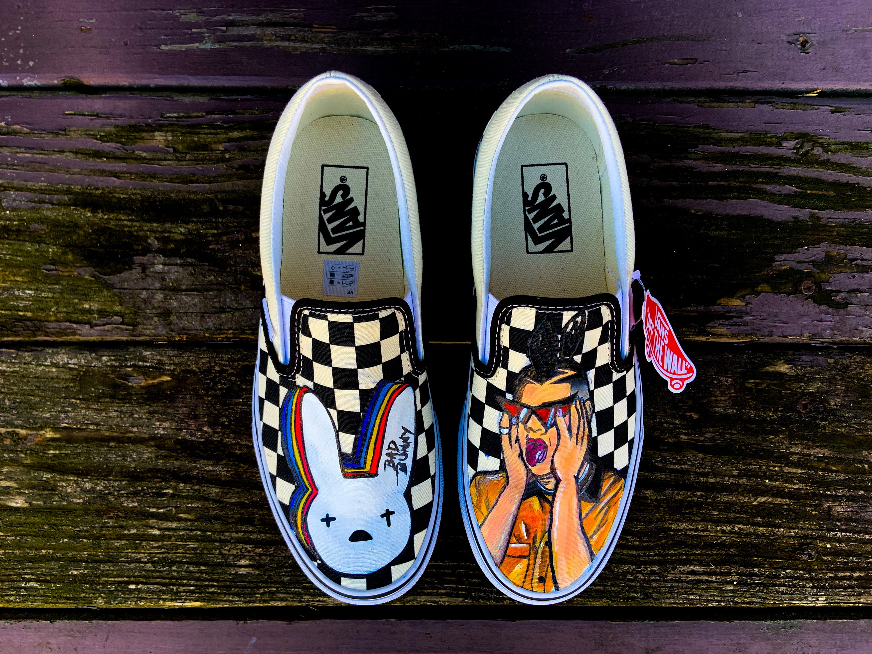 Bad Bunny Custom Unisex Vans Hand Painted Custom Shoe Design, Bad Bunny