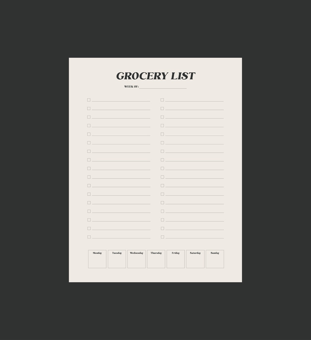 Minimalist Grocery List Printable, Weekly Meal Planner (PDF) - Etsy UK