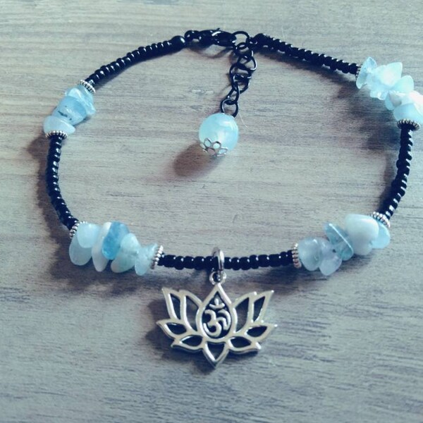 Aquamarine lotus flower anklet