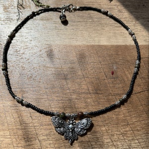 Death head moth choker with dragons bloodstone