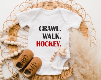 Hockey Baby Onesie® - Crawl, Walk, Hockey Baby Onesie® - Cute Little Hockey Buddy Bodysuit - Sports Onesie®