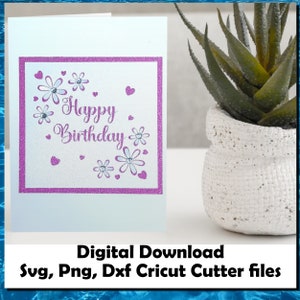 Happy Birthday svg 3D/ ‘pop up’ Daisy Heart Papercut Cutting File digital download. Happy birthday. Cricut Cutter SVG/PNG/FCM and much more