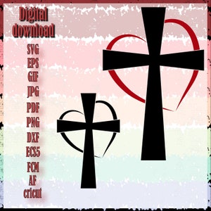Kreuz mit Herz svg Christian Cross SVG für Cricut, Silhouette und andere Schneidemaschinen. kann auch für Sublimation verwendet werden