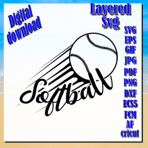 softball svg layered cut file SVG DXF, PNG image for vinyl, stickers, laser cut, Cricut, Silhouette.