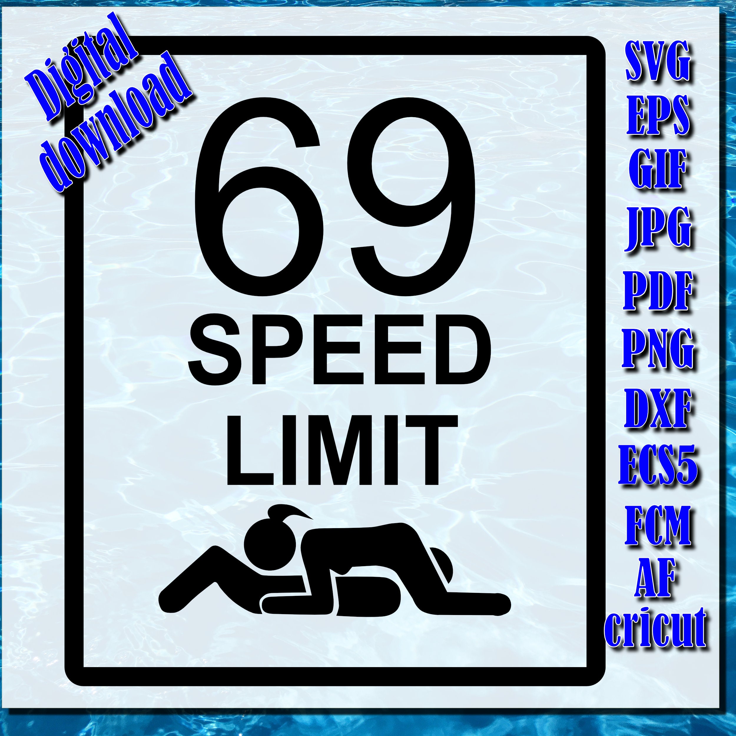 Speed limit 69 cut file, files come in svg, png, fcm, cricut, pdf, dxf, svg design space, clipart, gif, and jpeg